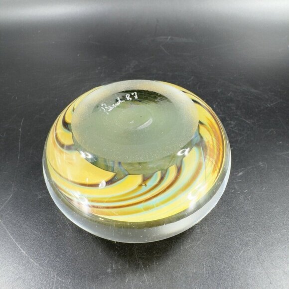 1987 Hand Blown Glass Paperweight Artist Signed Eye Small Bubbles Multicolor Vtg - Picture 13 of 16